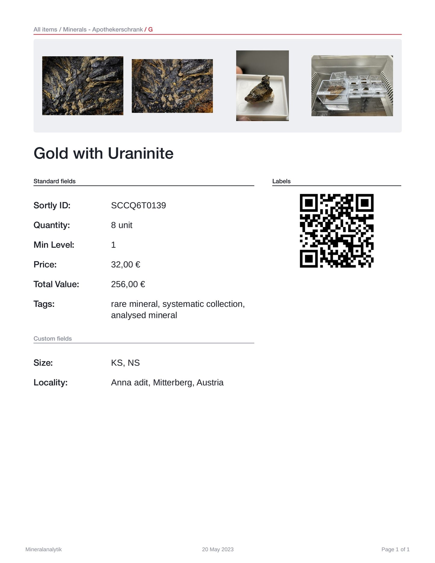 Native Gold in Uraninite